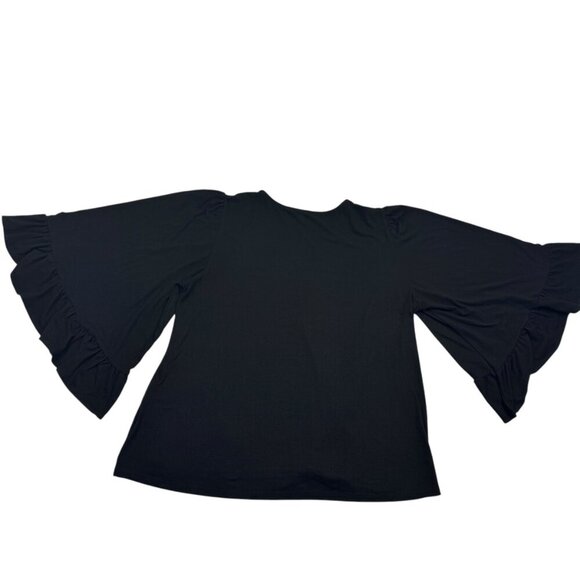 DREW Black Bell/Ruffle 3/4 Sleeve Crewneck Super Soft Top Women's Size Medium - Picture 2 of 7